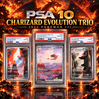 PSA 10 2023 151 CHARMANDER, CHARMELEON AND CHARIZARD EVOLUTION TRIO