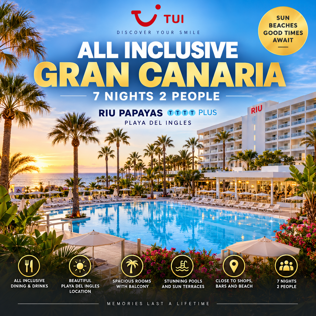 TUI ALL INCLUSIVE 7 NIGHTS 2 PEOPLE GRAN CANARIA