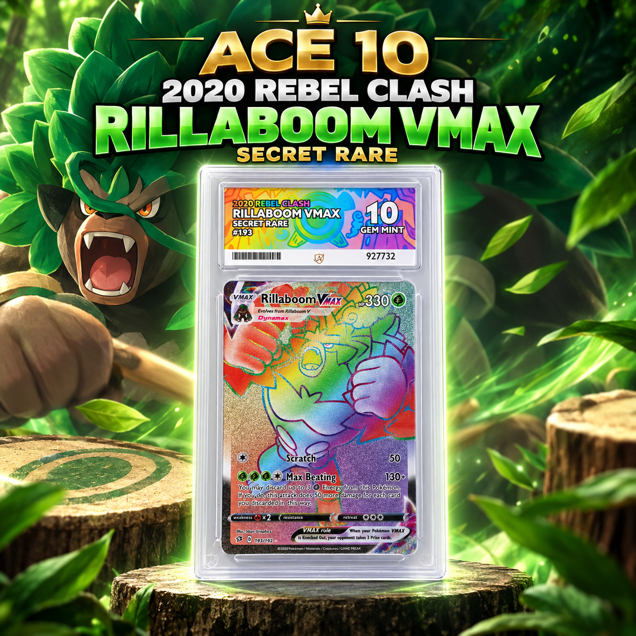 ACE 10 2020 REBEL CLASH RILLABOOM VMAX SECRET RARE