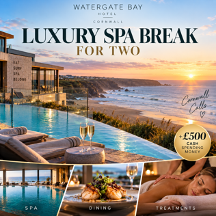 LUXURY SPA BREAK FOR TWO WATERGATE BAY HOTEL, CORNWALL + £500