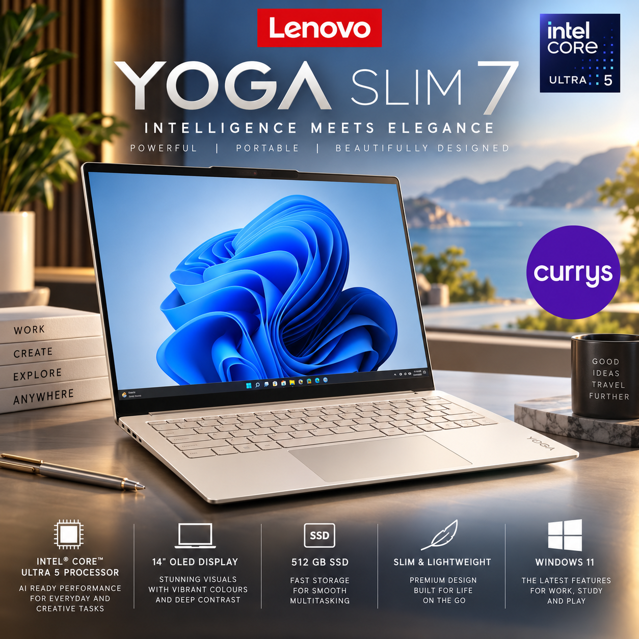LENOVO YOGA SLIM 7 14" LAPTOP - INTEL® CORE™ ULTRA 5, 512 GB SSD, SEASHELL #2
