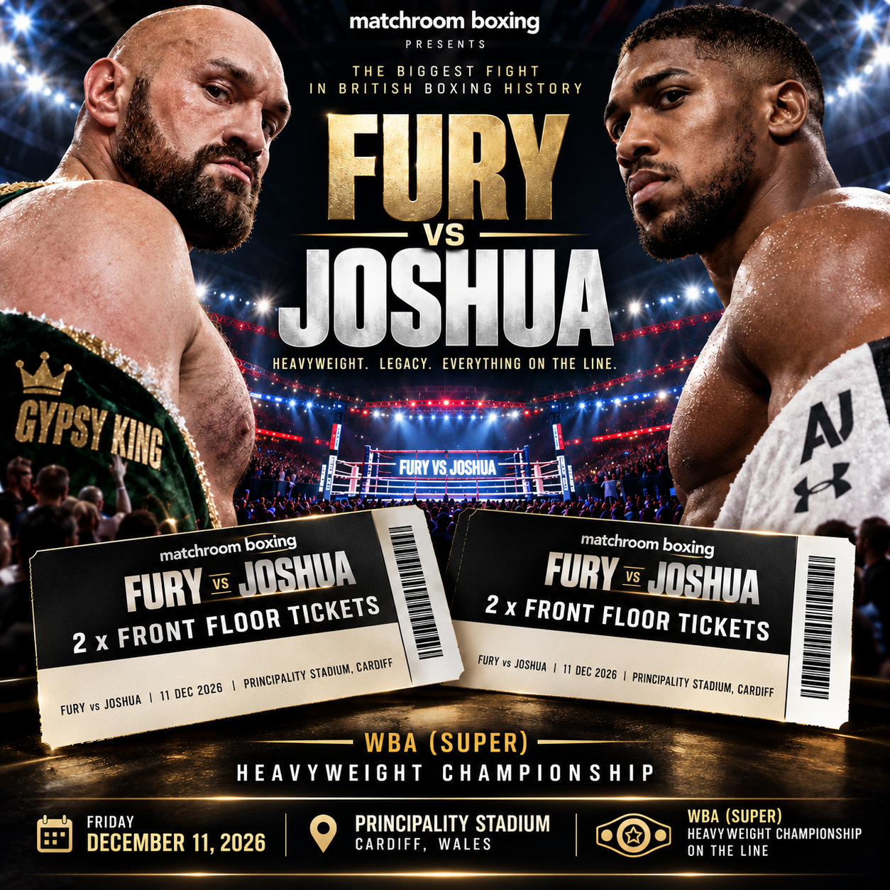 2 x FURY VS JOSHUA FRONT FLOOR BOXING TICKETS PRINCIPALITY STADIUM CARDIFF 11/12/2026 #2