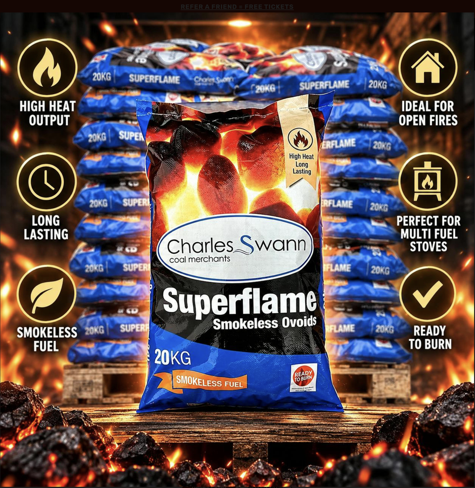 50 X 20KG SUPERFLAME SMOKELESS BRIQUETTE PALLET 