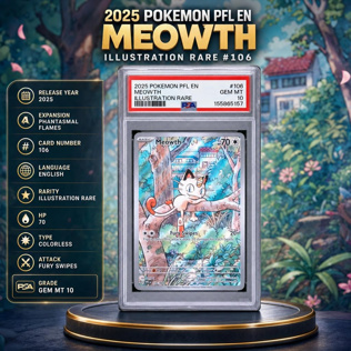 PSA 10 2025 POKEMON PFL EN-PHANTASMAL FLAMES #106 MEOWTH