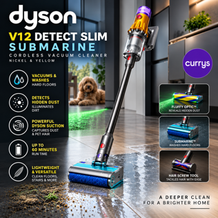 DYSON V12 DETECT SLIM SUBMARINE CORDLESS VACUUM CLEANER - NICKEL & YELLOW - N728808W #1