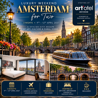 CLONE - AMSTERDAM LUXURY WEEKEND BREAK FOR 2 – 9TH - 12TH APRIL + £500