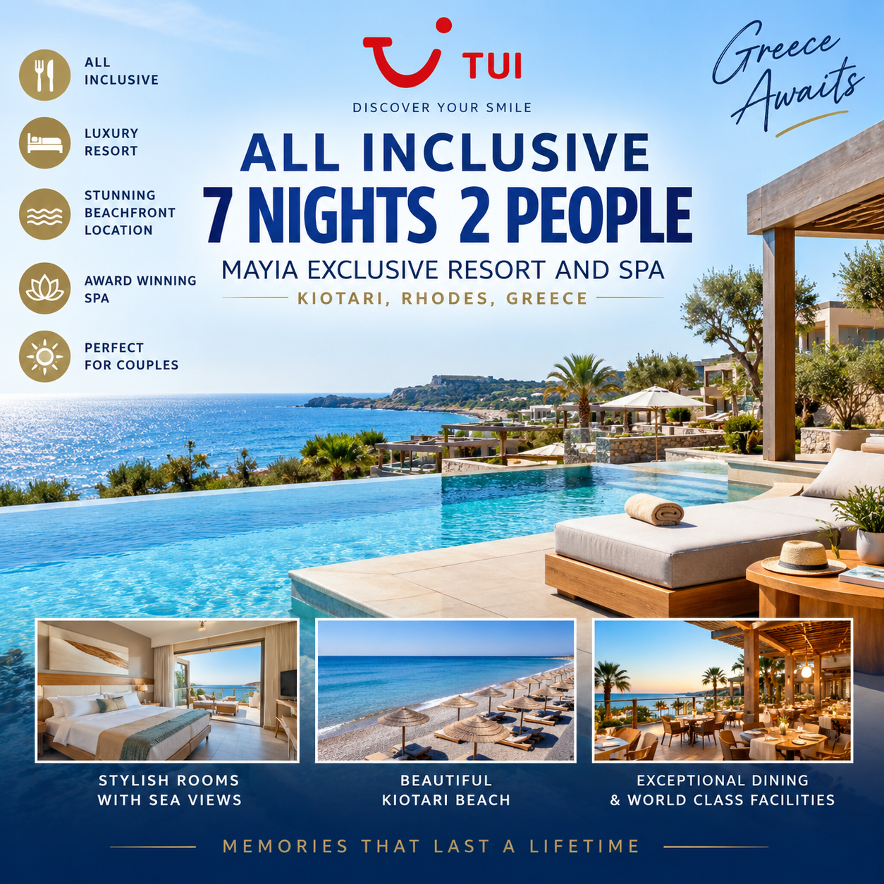 TUI ALL INCLUSIVE 7 NIGHTS 2 PEOPLE RHODES GREECE