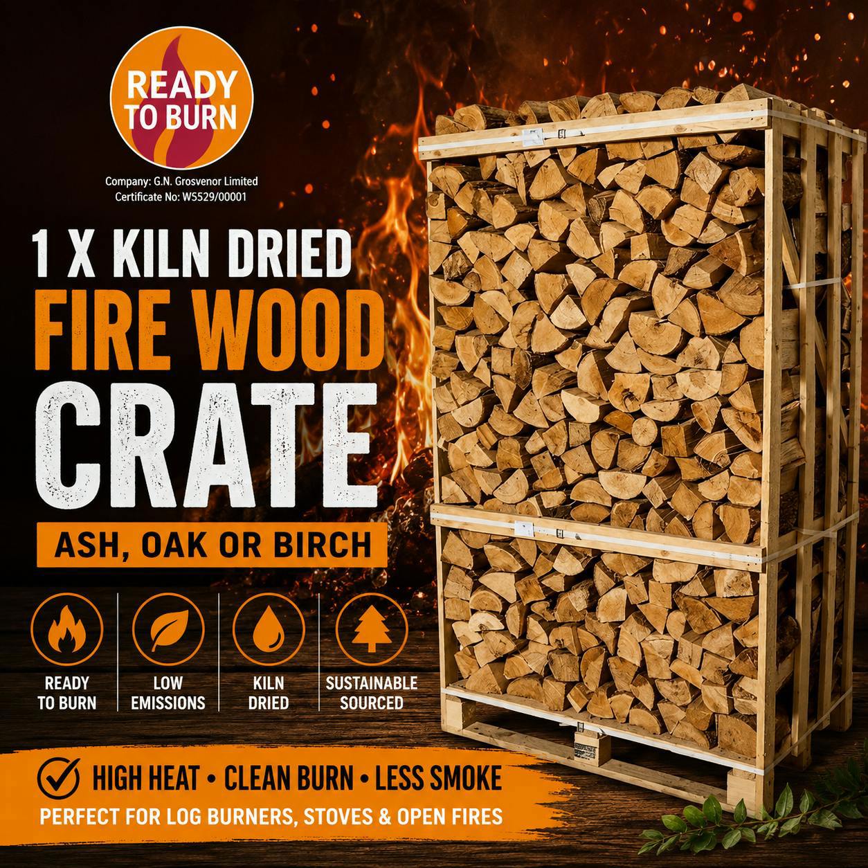 1 X KILN DRIED FIRE WOOD CRATE - ASH, OAK OR BIRCH #24