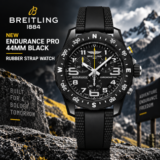 NEW BREITLING ENDURANCE PRO 44MM BLACK RUBBER STRAP WATCH #1