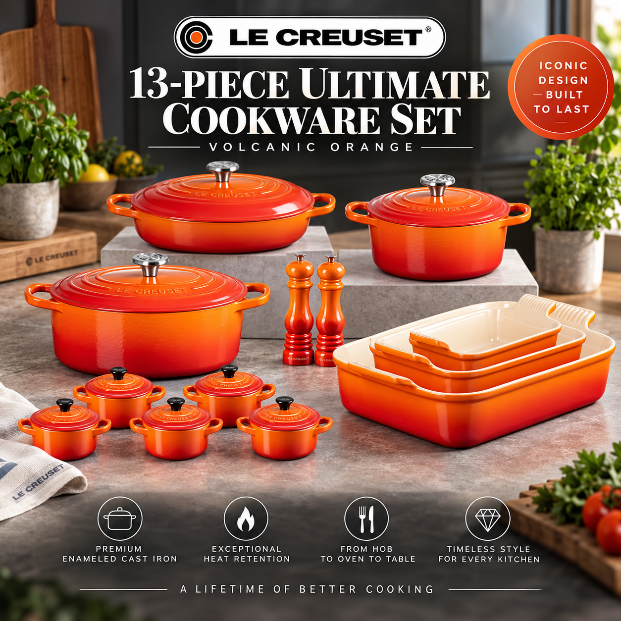 LE CREUSET 13-PIECE ULTIMATE COOKWARE SET - VOLCANIC ORANGE #3