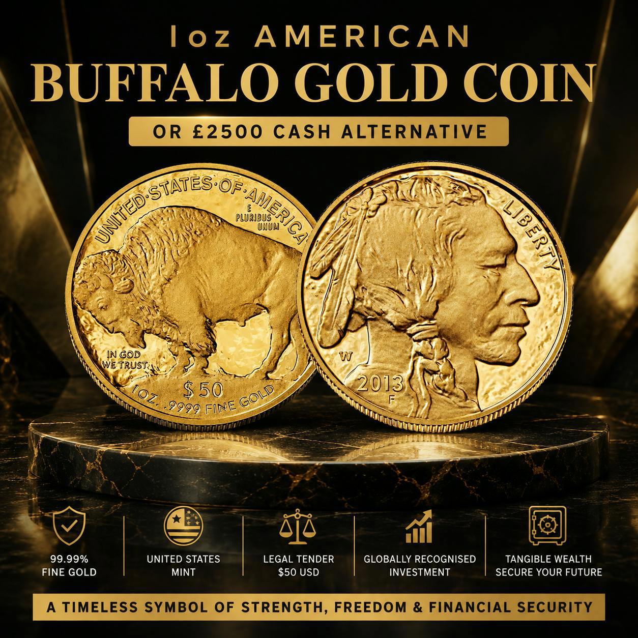 AMERICAN BUFFALO 1OZ FINE GOLD COIN OR £2500 #9