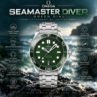 NEW OMEGA SEAMASTER DIVER GREEN DIAL