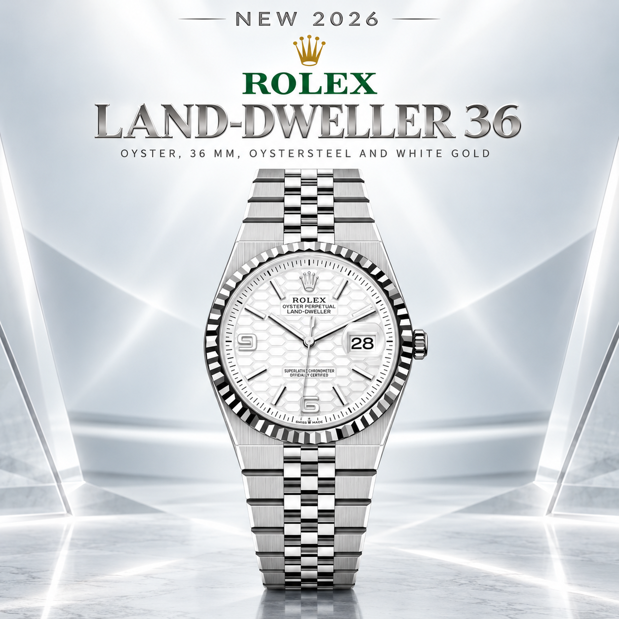 NEW 2026 ROLEX LAND-DWELLER 36 HONEYCOMB MOTIF DIAL