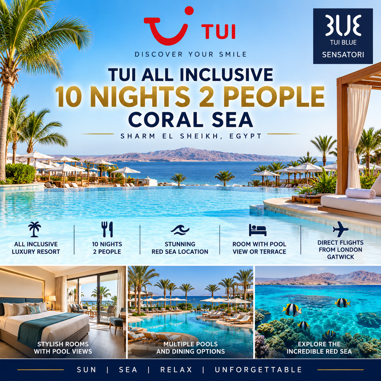 TUI ALL INCLUSIVE 10 NIGHTS 2 PEOPLE CORAL SEA EYGPT