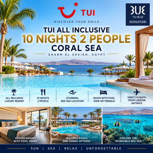 TUI ALL INCLUSIVE 10 NIGHTS 2 PEOPLE CORAL SEA EYGPT