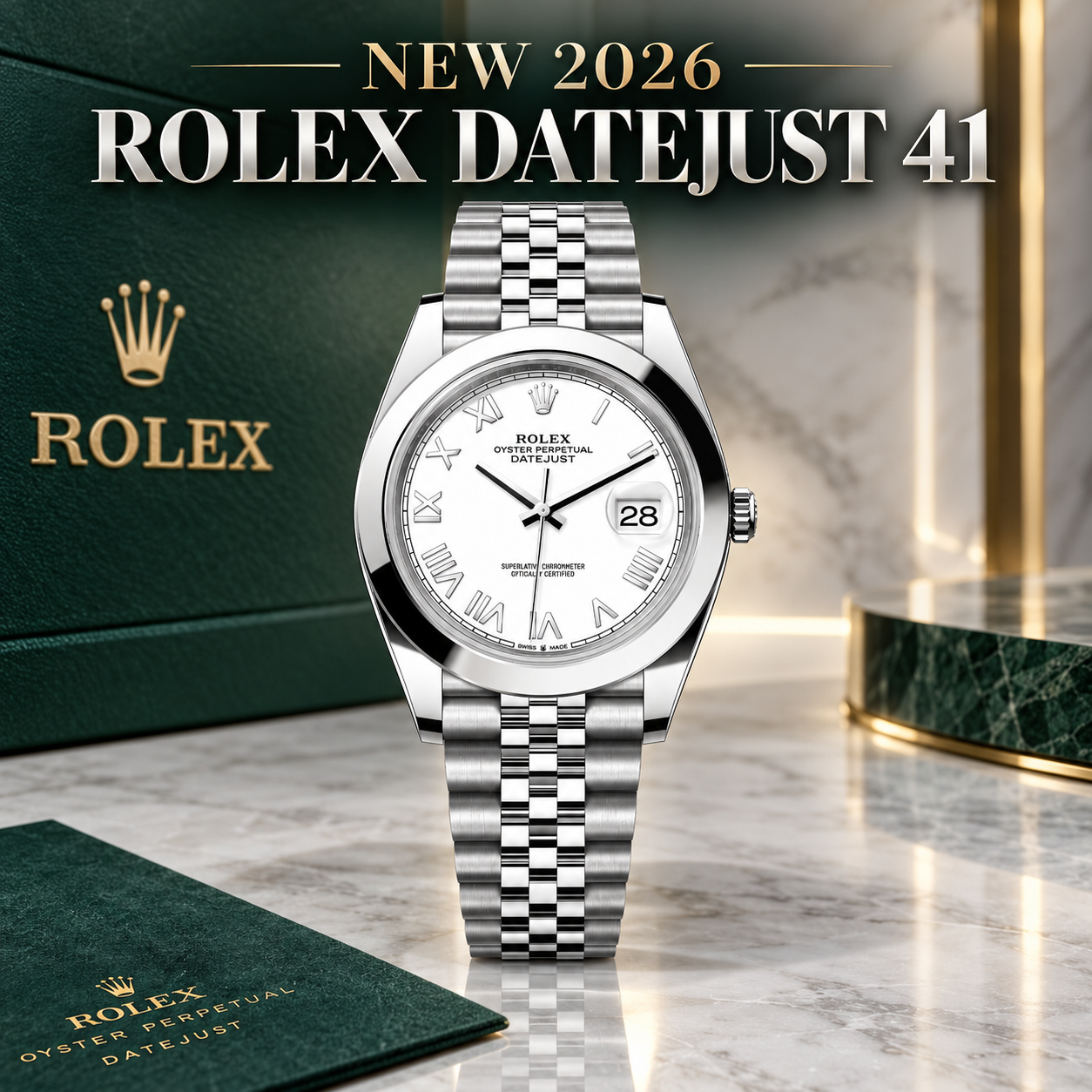 NEW 2026 ROLEX DATEJUST 41 WHITE DIAL SMOOTH BEZEL