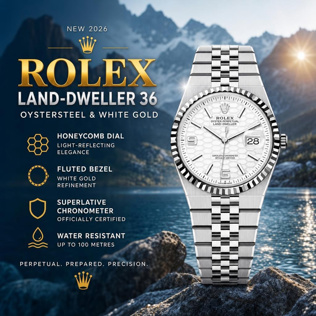 NEW 2026 ROLEX LAND-DWELLER 36 36 MM, OYSTERSTEEL AND WHITE GOLD