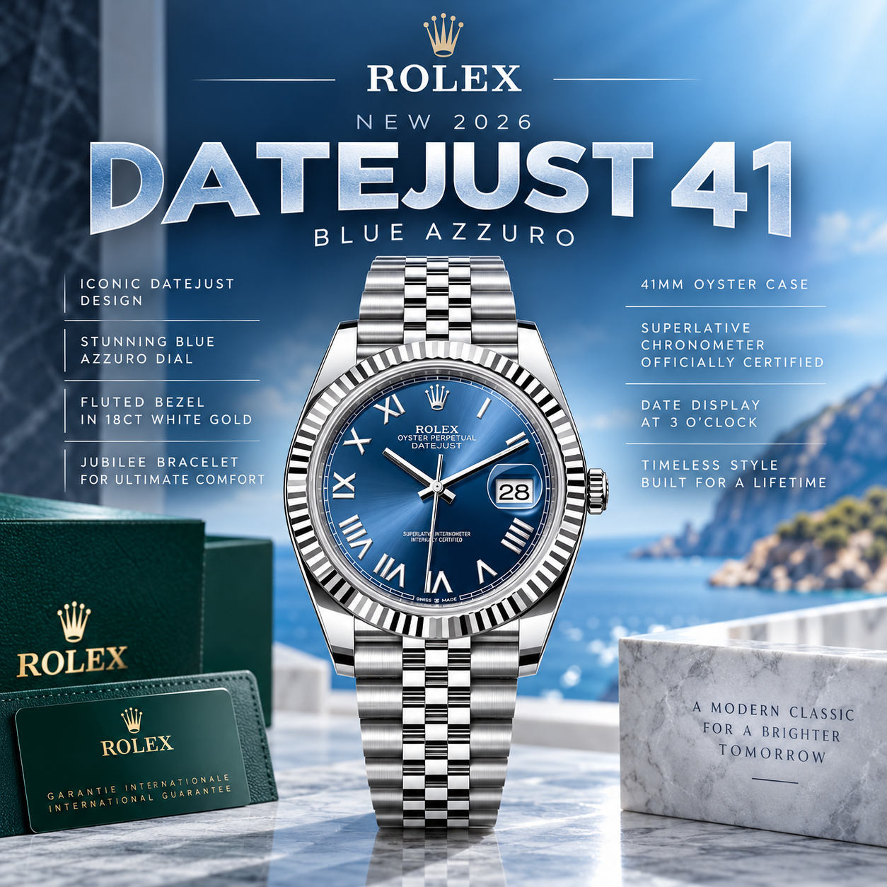NEW 2026 ROLEX BLUE AZZURO DATEJUST 41 OR £7,000