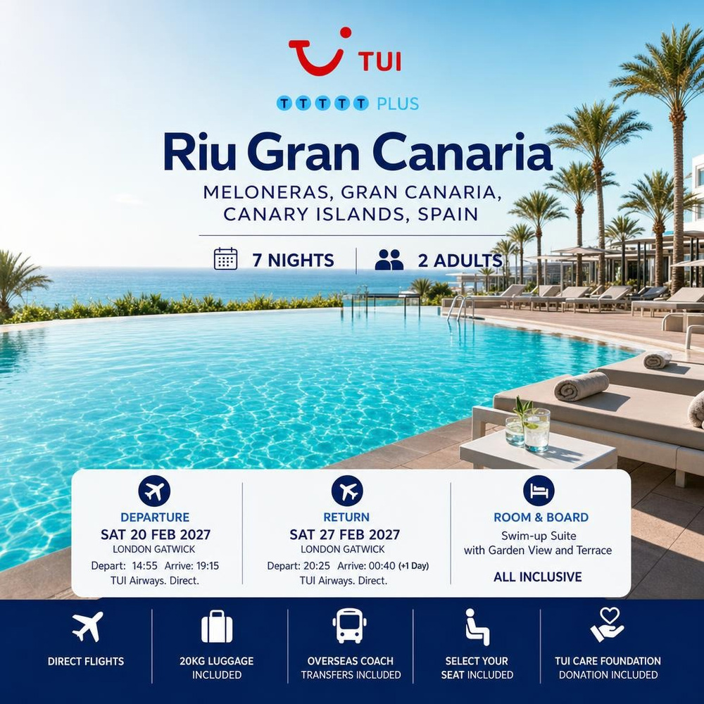 TUI ALL INCLUSIVE 7 NIGHTS 2 PEOPLE RUI GRAN CANARIA, CANARY ISLANDS