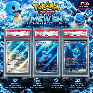 PSA 10 2023 POKÉMON 151 SQUIRTLE, WARTORTLE & BLASTOISE EX EVOLUTION SET