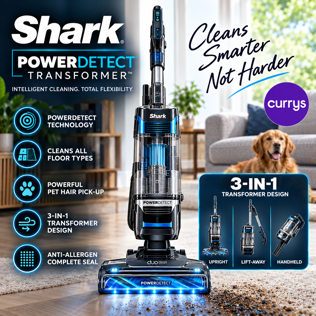 SHARK POWERDETECT TRANSFORMER LX5000UKT BAGLESS UPRIGHT VACUUM CLEANER - CHIMERA BLUE - N746729W #1