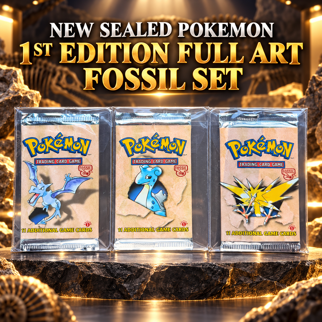 NEW SEALED POKEMON 1ST EDITION FULL ART FOSSIL SET