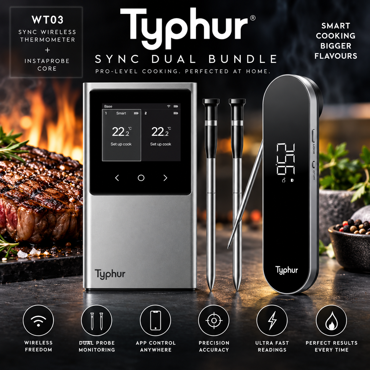 TYPHUR SYNC DUAL WIRELESS SMART HOME THERMOMETER & PROBE BUNDLE #1