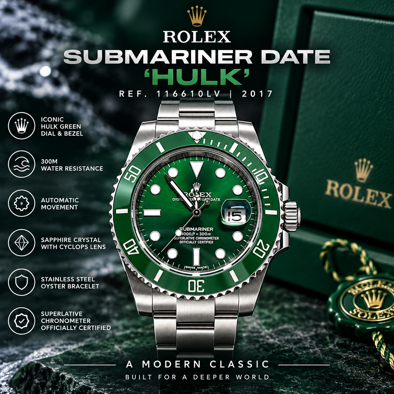 NEW 2017 ROLEX SUBMARINER DATE 'HULK'
