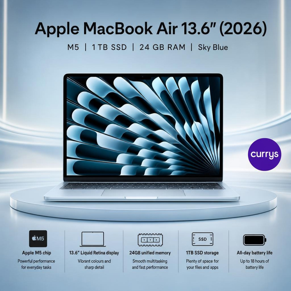 APPLE MacBook Air 13.6" (2026) - M5, 1 TB SSD, RAM 24 GB, Sky Blue OR £1,000 #6