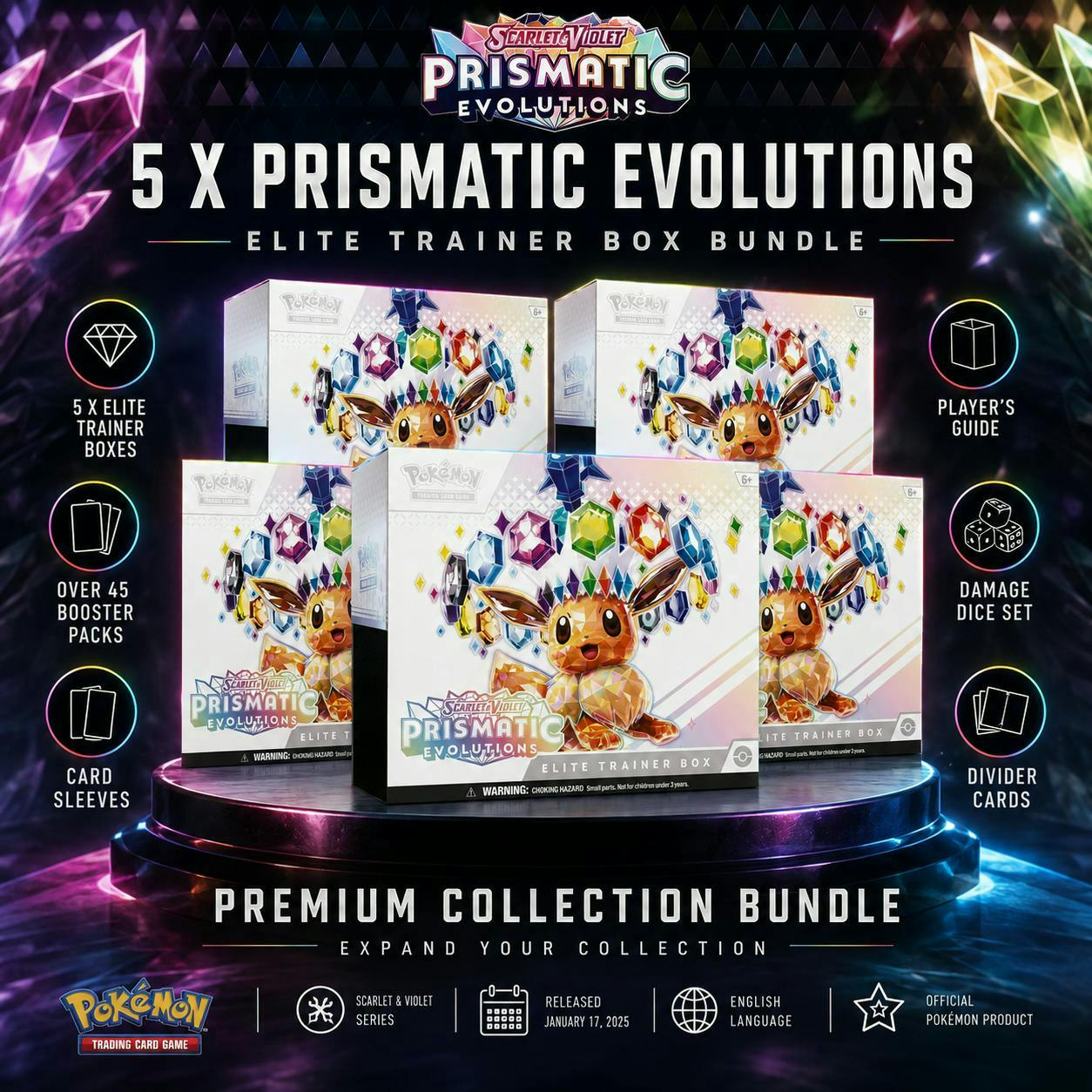 5 X POKÉMON PRISMATIC EVOLUTIONS ELITE TRAINER BOXES – BRAND NEW SEALED