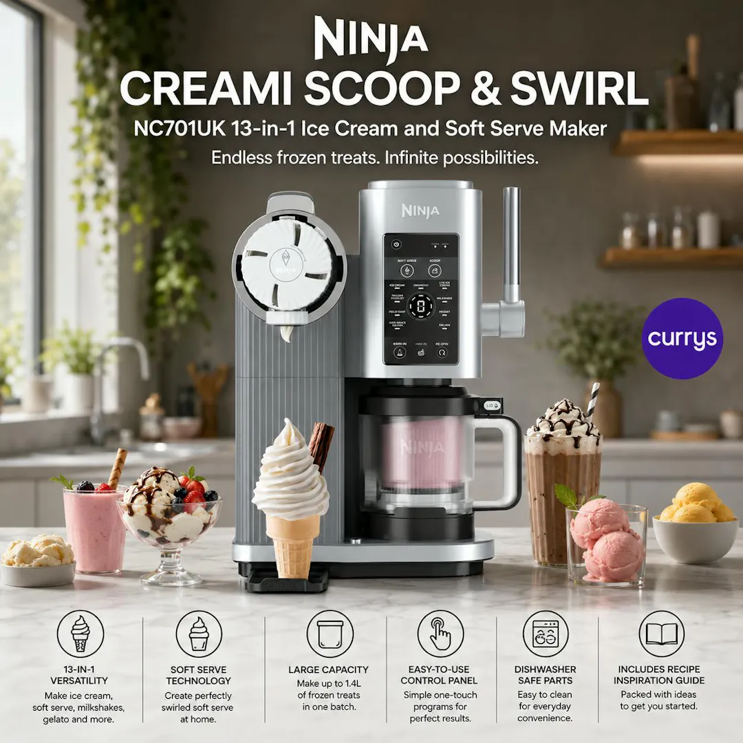 NINJA CREAMI SCOOP & SWIRL NC701UK 13-IN-1 ICE CREAM AND SOFT SERVE MAKER