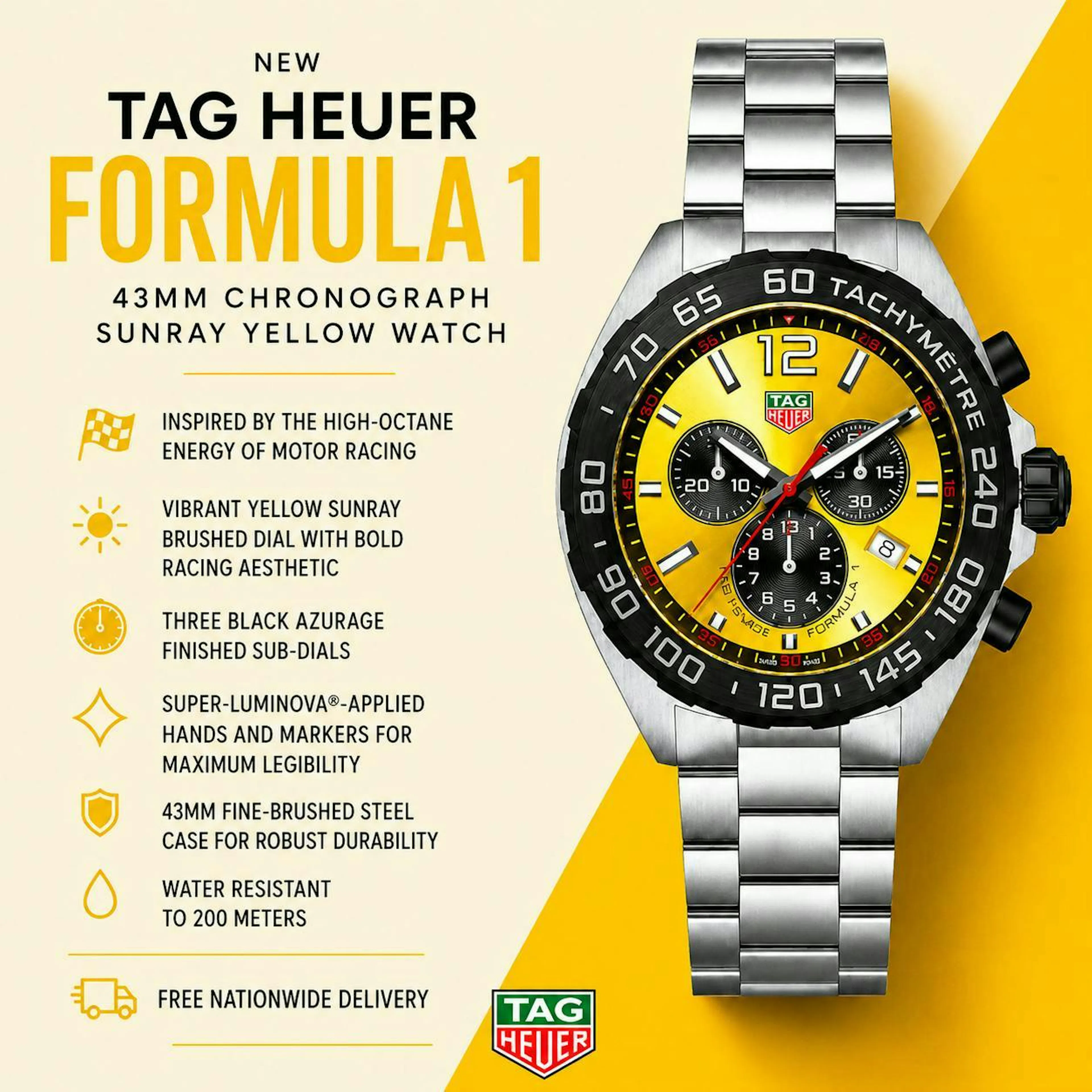 David Taylor - NEW TAG HEUER FORMULA 1 43MM YELLOW DIAL CHRONOGRAPH