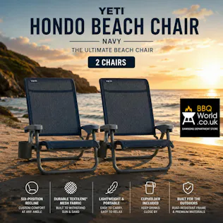2 X YETI HONDO PREMIUM RECLINING BEACH CHAIRS – NAVY