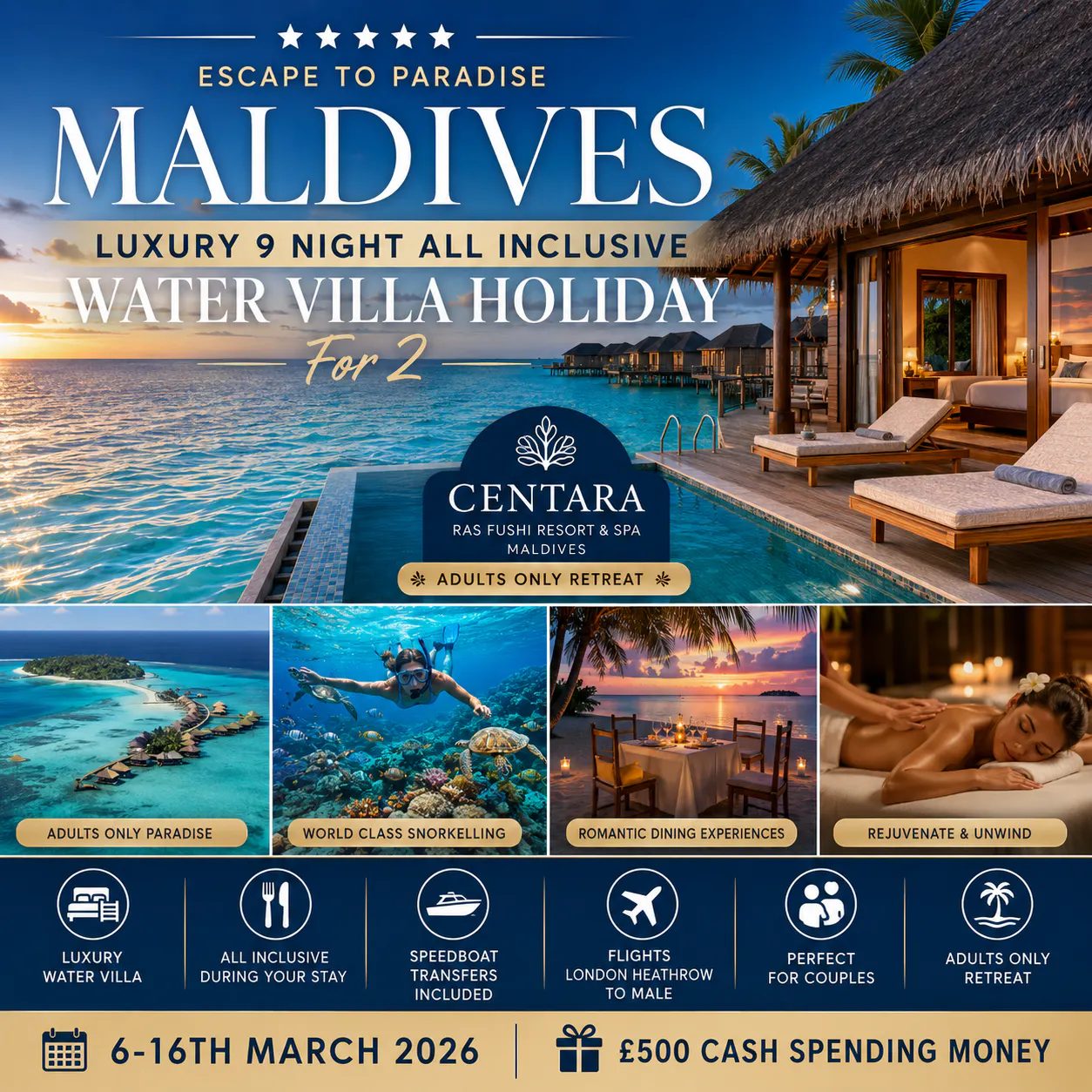 MALDIVES LUXURY 9 NIGHT ALL INCLUSIVE WATER VILLA HOLIDAY FOR 2