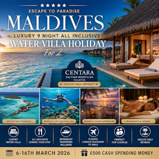 MALDIVES LUXURY 9 NIGHT ALL INCLUSIVE WATER VILLA HOLIDAY FOR 2