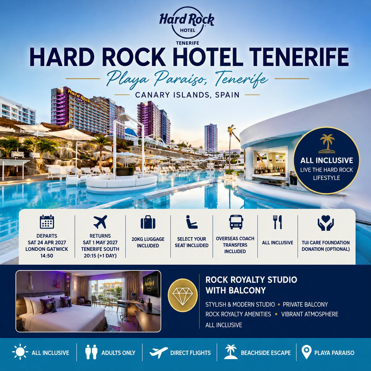 7 NIGHT ALL INCLUSIVE HARD ROCK HOTEL TENERIFE HOLIDAY