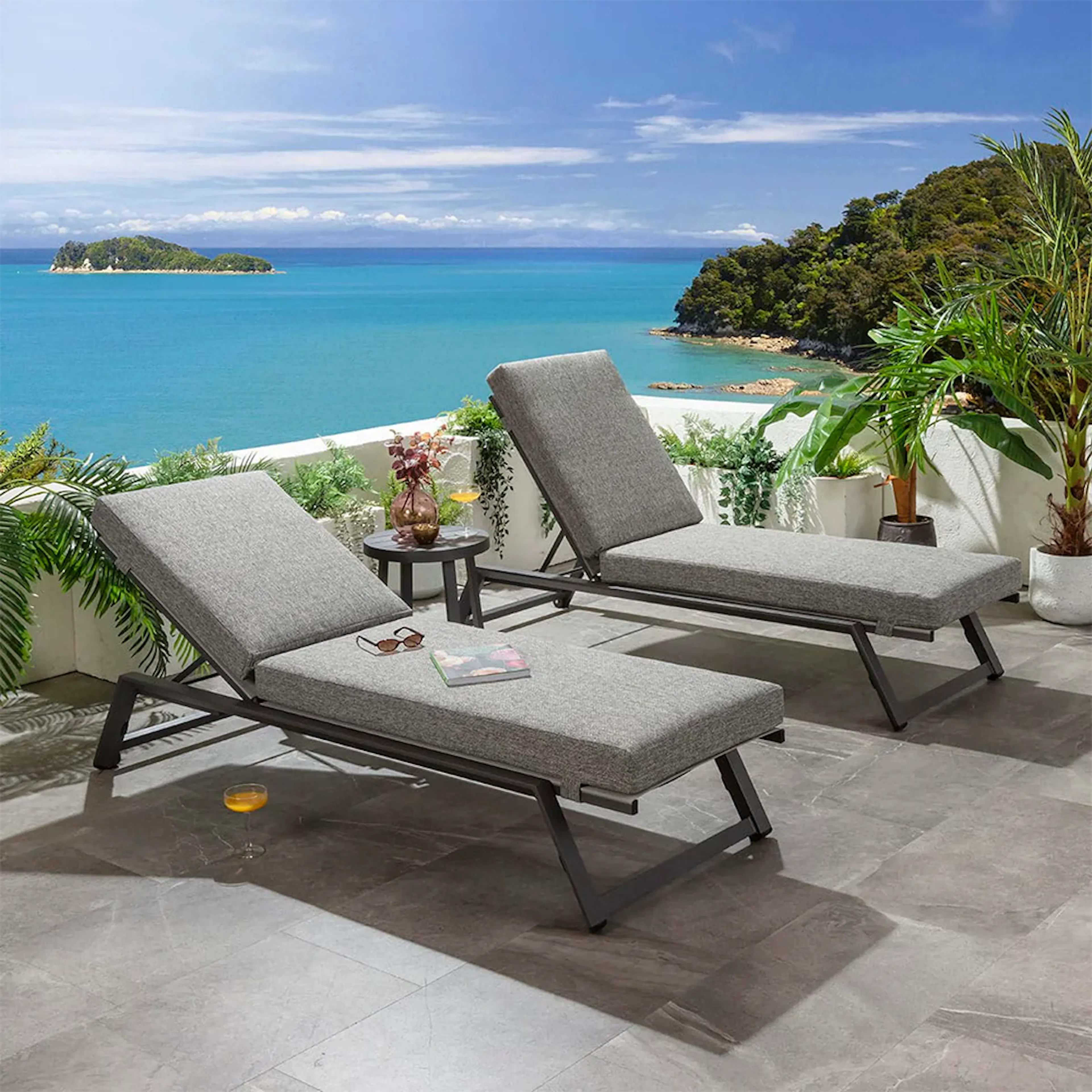KEITH HUNTER - 2 X CAYMAN CUSHIONED SUN LOUNGERS 7 X COLOUR CHOICES