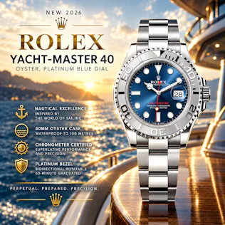 NEW 2026 ROLEX YACHT-MASTER 40 OYSTER, PLATINUM BLUE DIAL