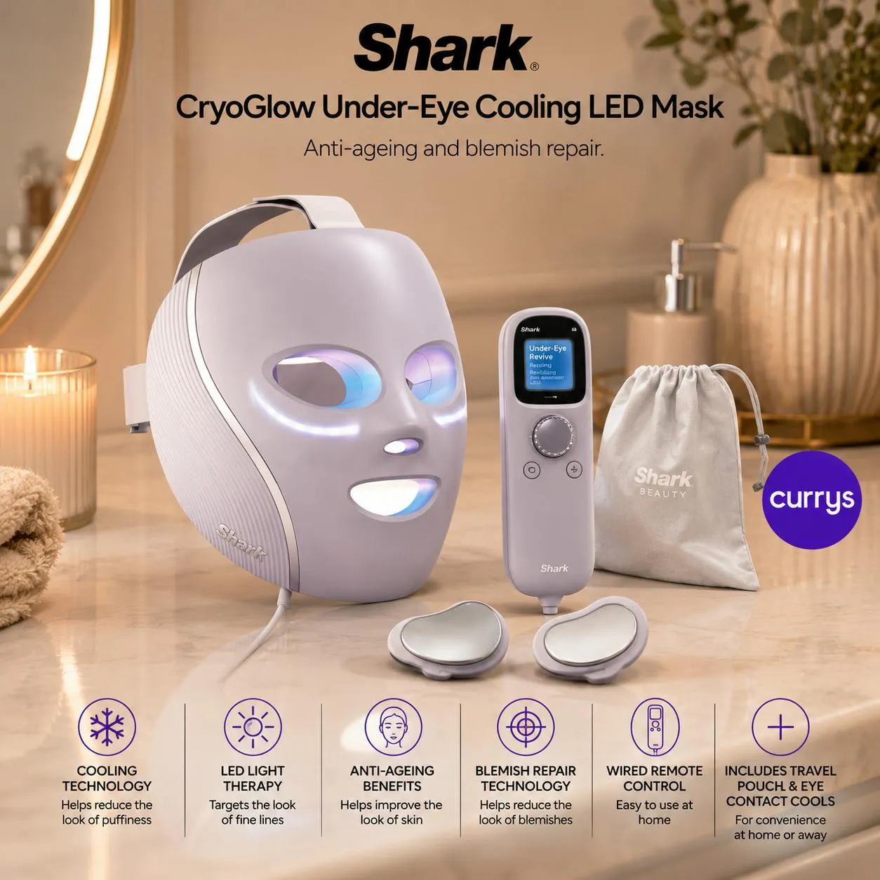 SHARK CRYOGLOW UNDER-EYE COOLING LED ANTI-AGEING REPAIR MASK – LILAC CHILL