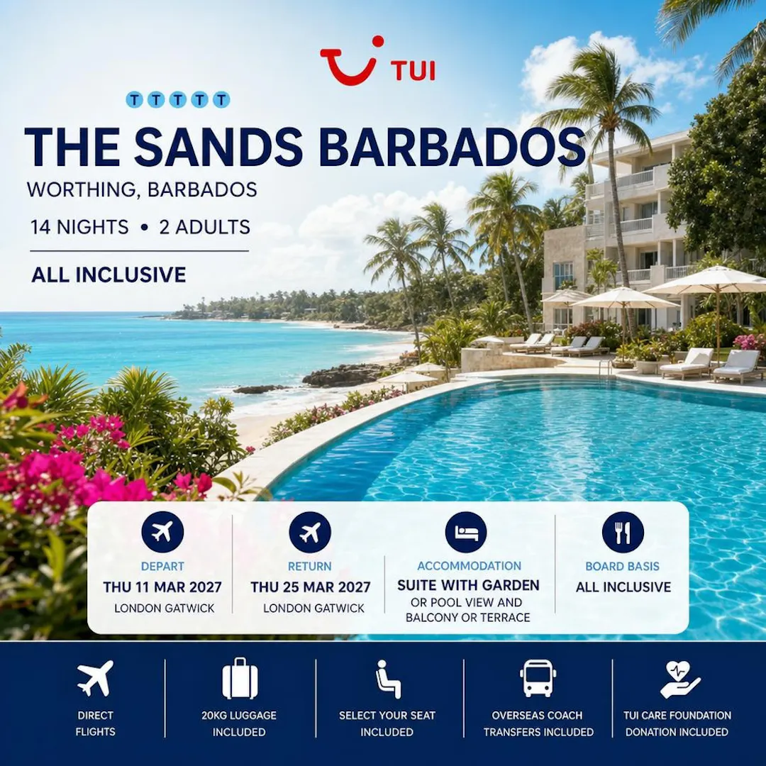TUI ALL INCLUSIVE 14 NIGHTS 2 PEOPLE THE SANDS BARBADOS