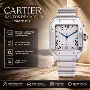 NEW 2026 CARTIER DE SANTOS WHITE DIAL WATCH