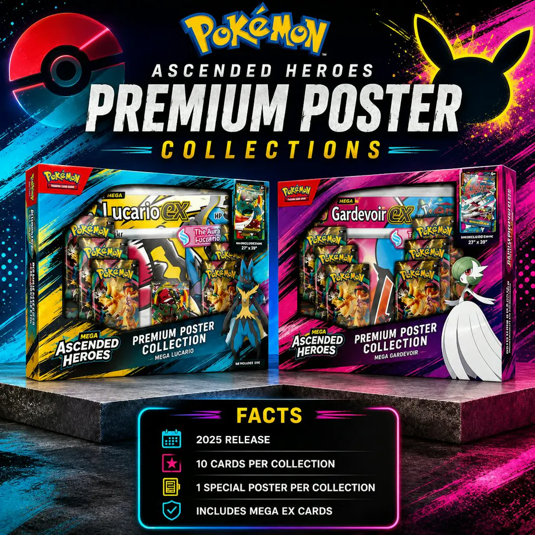 POKÉMON ASCENDED HEROES PREMIUM POSTER COLLECTION - MEGA LUCARIO EX & GARDEVOIR EX