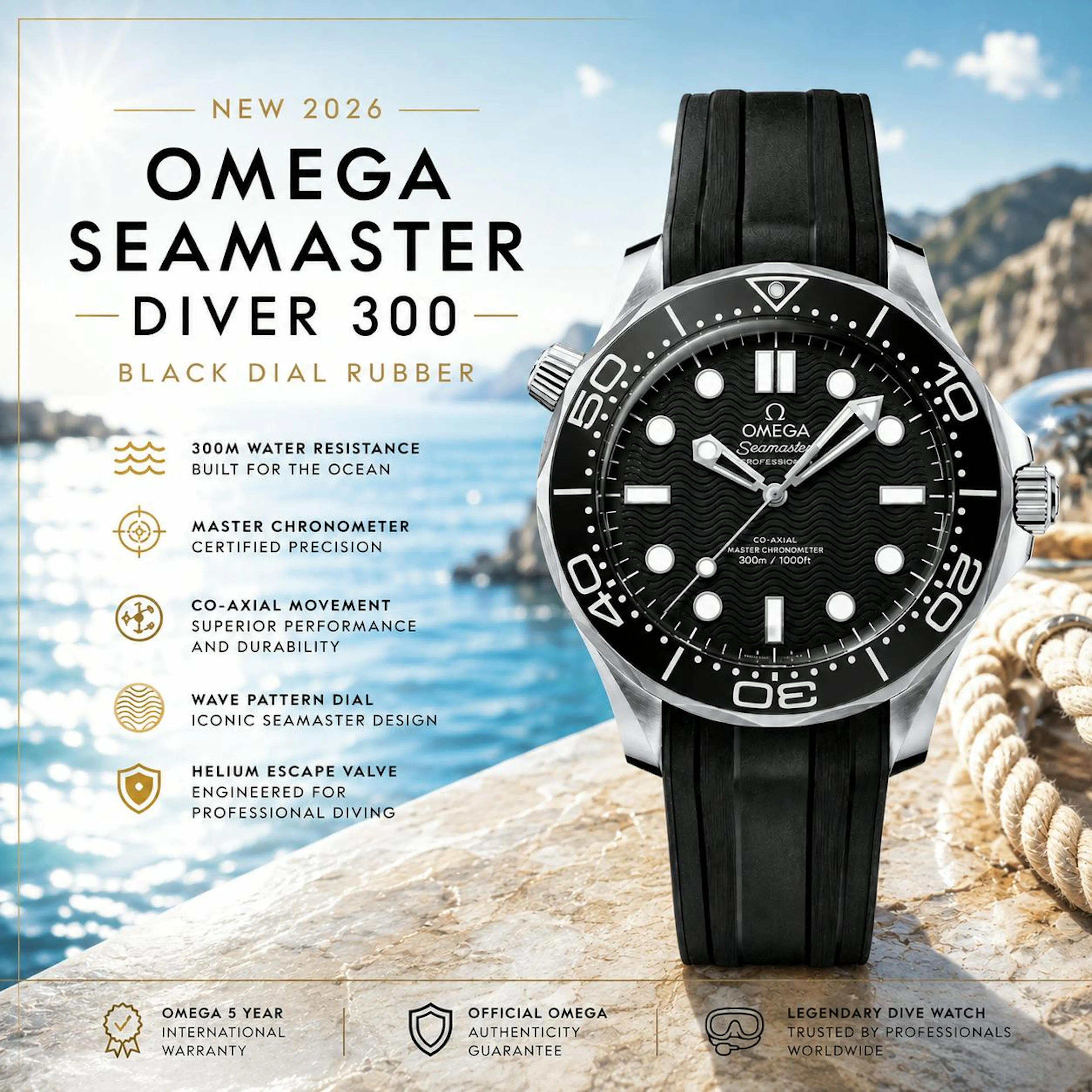 Sam Zoutewelle - NEW 2026 OMEGA SEAMASTER DIVER 300 BLACK DIAL RUBBER