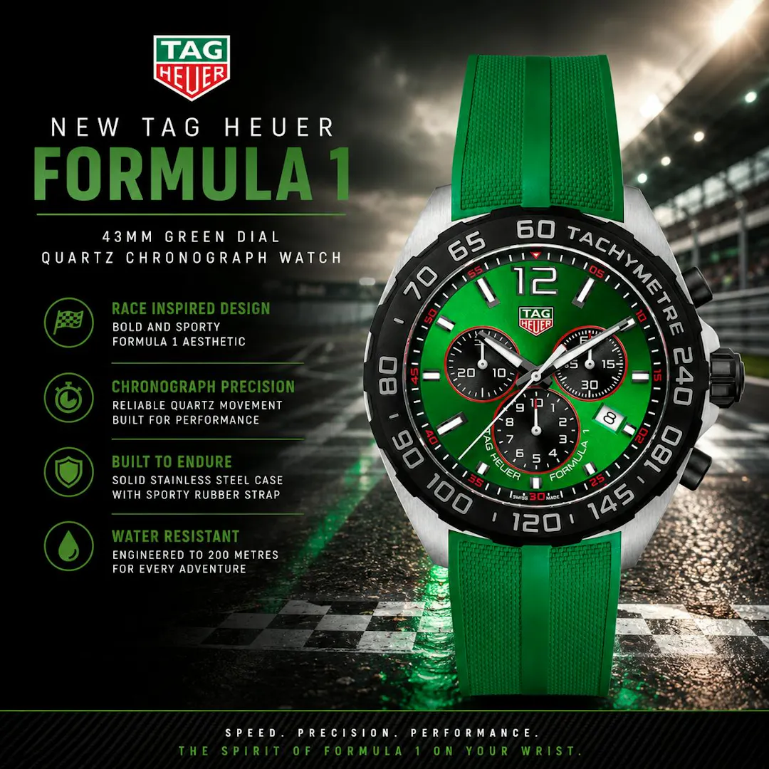 NEW TAG HEUER FORMULA 1 43MM GREEN DIAL QUARTZ CHRONOGRAPH WATCH