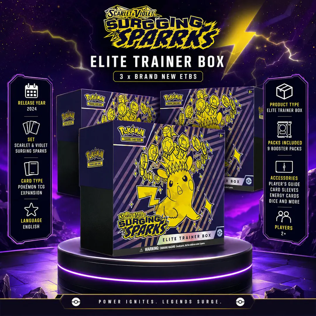 3 x BRAND NEW POKEMON SCARLET & VIOLET SURGING SPARKS ETBS