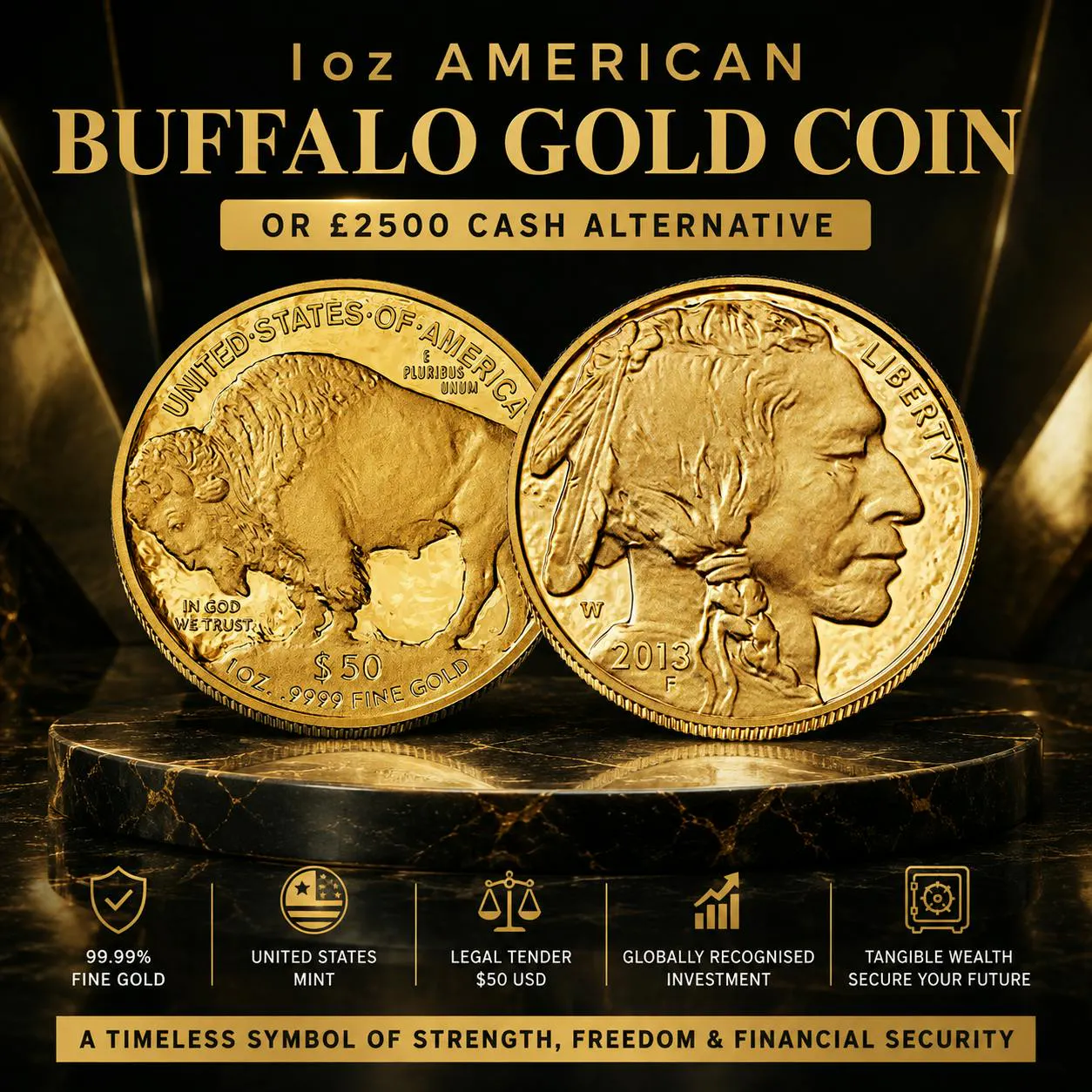 AMERICAN BUFFALO 1OZ FINE GOLD COIN OR £2500