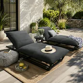 2 X LUXURY OCEAN CUSHIONED SUN LOUNGERS DARK GREY 212 × 84 CM