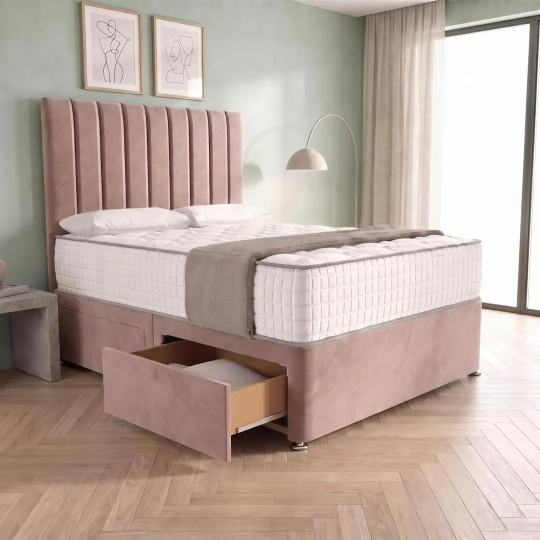 LUXURY DIVAN BED + DRAWERS & MATTRESS - CHOICE OF COLOUR & SIZE