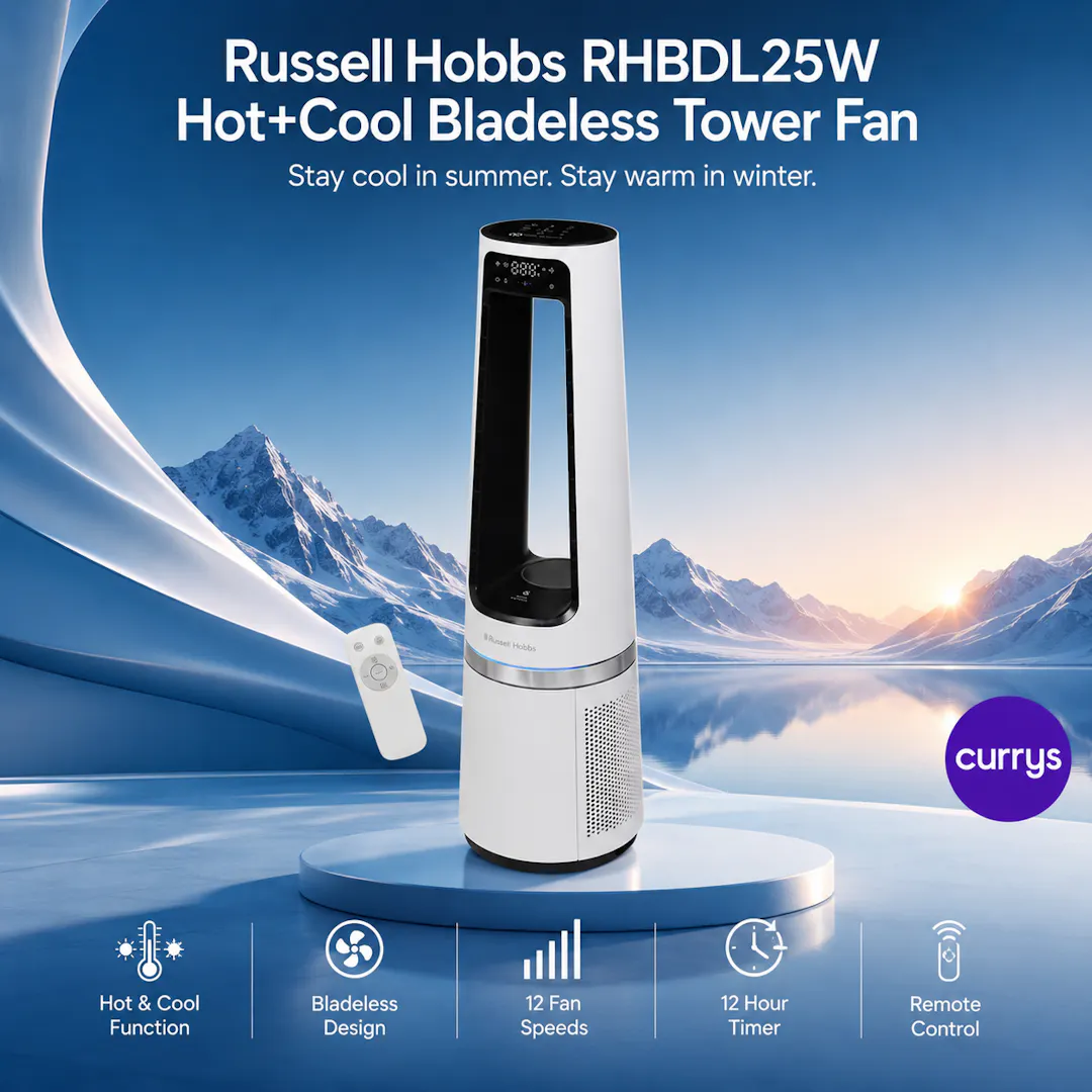 RUSSELL HOBBS RHBLDL25W HOT & COOL BLADELESS TOWER FAN - WHITE