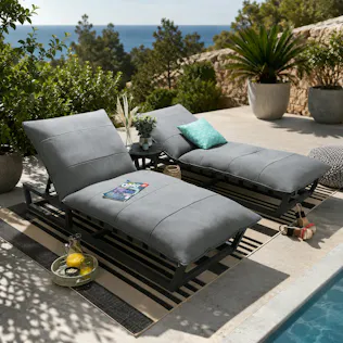 2 X LUXURY OCEAN CUSHIONED SUN LOUNGERS FLANELLE GREY 212 × 84 CM